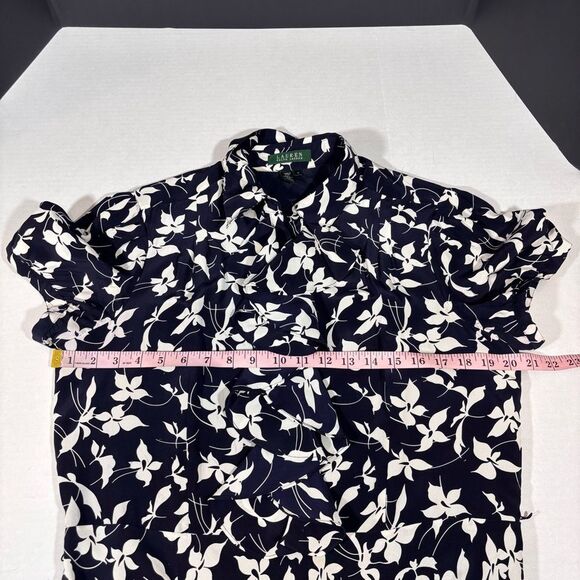 Lauren Ralph Lauren Silk Navy Floral Ruffle Short Sleeve Midi Dress Size 16 - Picture 11 of 12